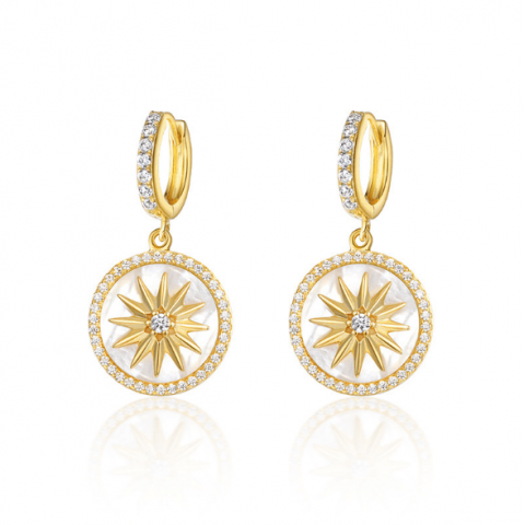 S925 octagon zircon shell earrings in sterling silver