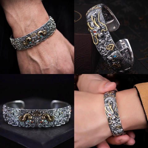 Taotie, four elephant silver bracelets