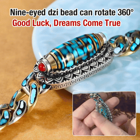 Turquoise six-character mantra nine-eyed dzi bead bracelet 