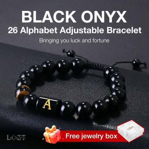 Black Onyx 26 Alphabet Adjustable Bracelet