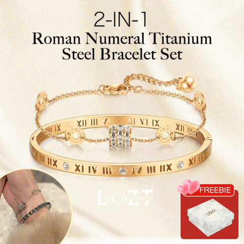 2-in-1 Roman Numeral Titanium Steel Bracelet Set