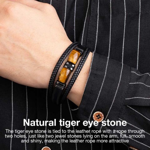 Tiger Eye Leather Bracelet