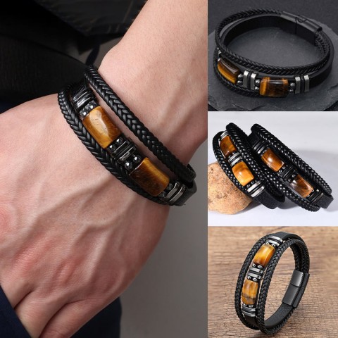 Tiger Eye Leather Bracelet