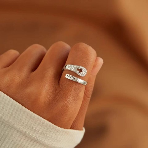 "FAITH" Christian Ring in Zircon & 925 Sterling Silver