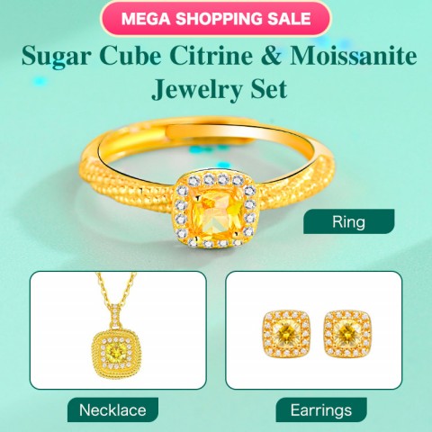 Sugar Cube Citrine & Diamond Jewelry Set