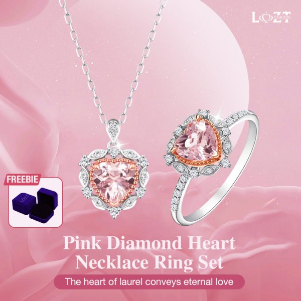 Pink Diamond Heart Necklace Ring Set