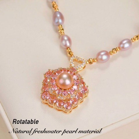 Pink Rotating Pearl Lucky Flower Necklace