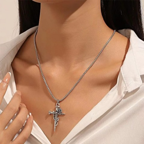 American Retro Thorn Rose Non-Fading Cross Necklace