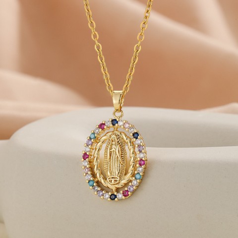 Zirconia Virgin Mary Pendant Necklace