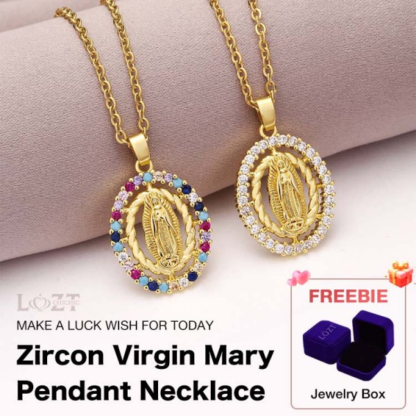 Zirconia Virgin Mary Pendant Necklace..