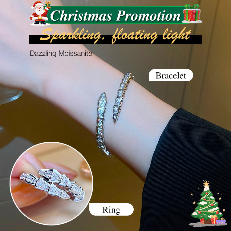 Christmas Special Sale - Moissanite Snake Shaped Bracelet and Ring Set - Free Jewelry Box. Shipping from Manila