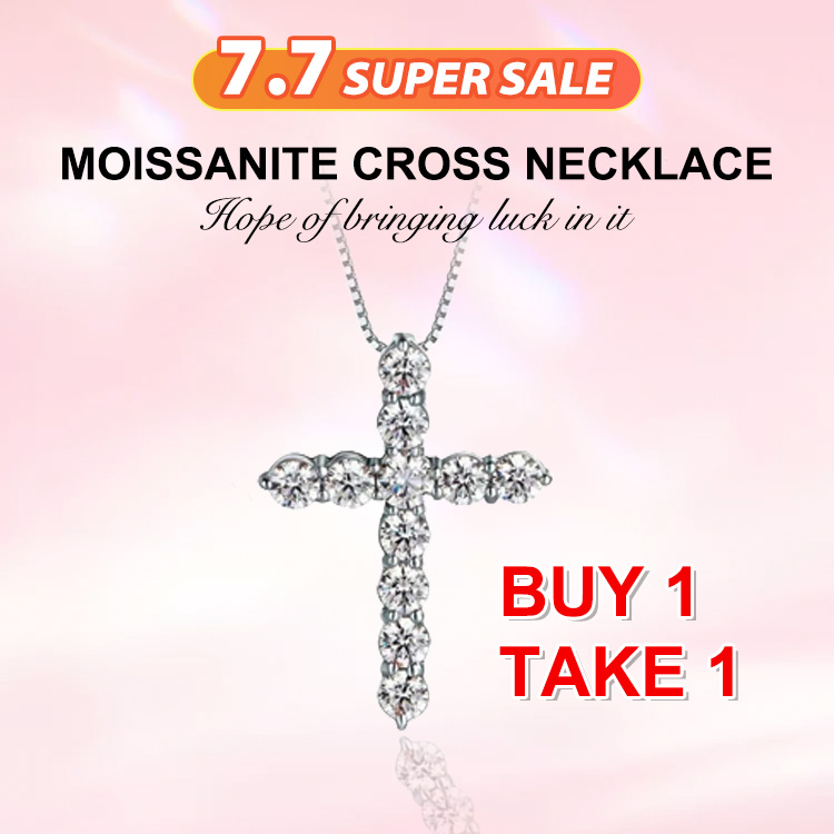  7.7 Promotion-GRA certification-Buy 1 Take 1-Moissanite Inlaid Silver Cross Necklace-Necklace Size 40cm+5cm