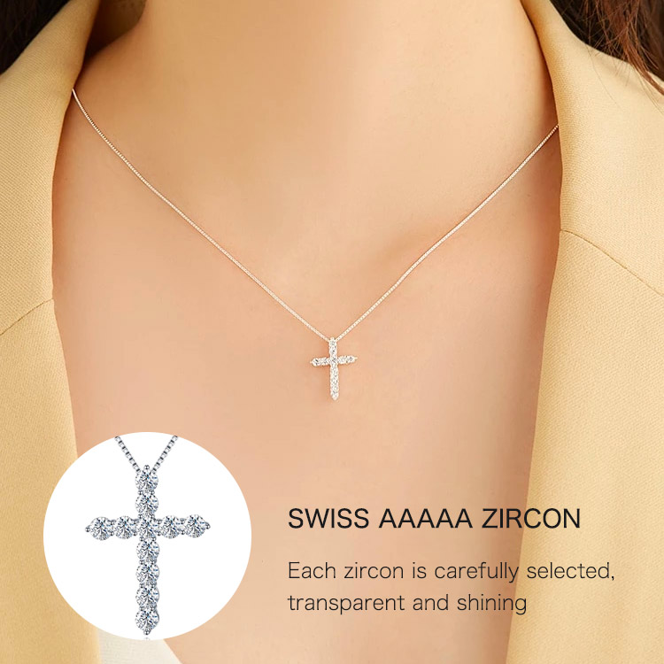  7.7 Promotion-GRA certification-Buy 1 Take 1-Moissanite Inlaid Silver Cross Necklace-Necklace Size 40cm+5cm