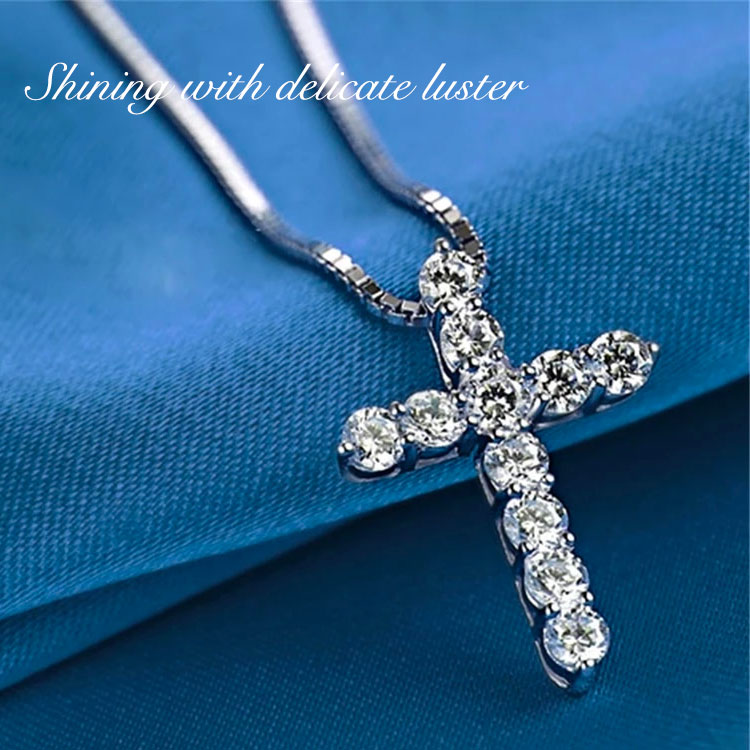  7.7 Promotion-GRA certification-Buy 1 Take 1-Moissanite Inlaid Silver Cross Necklace-Necklace Size 40cm+5cm