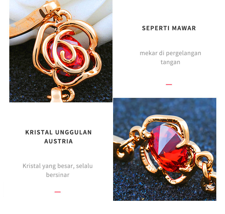  Gelang  mawar  merah berlapis emas 