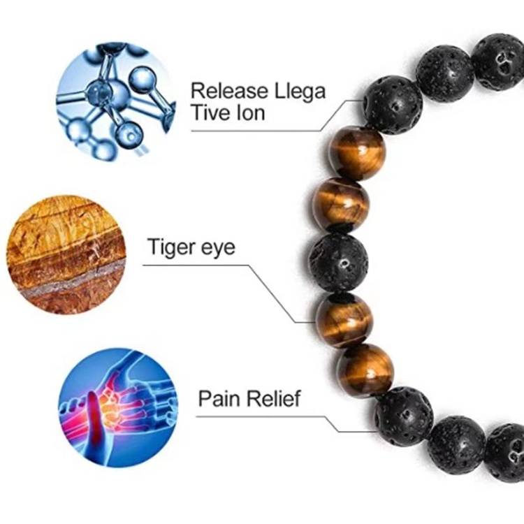 Triple Protection Bracelet-Natural Tigers Eye Black Agate And Hematite - Adjustable, with jewelry box, 1 year warranty