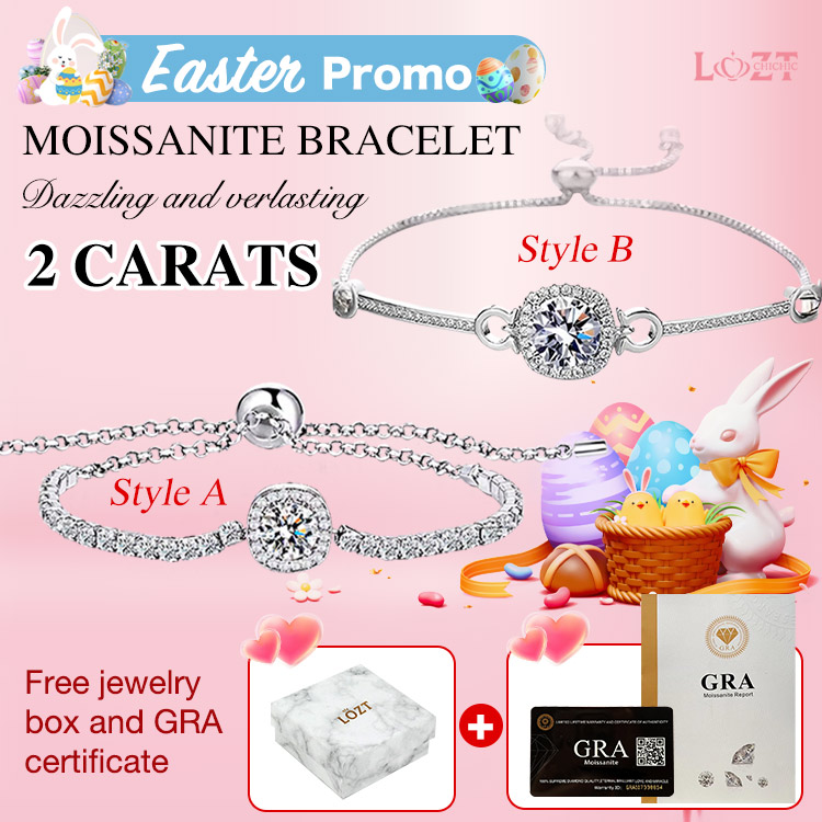 Easter promo  - Moissanite Bracelet with free premium gift box and GRA certificate - Adjustable chain length, 2 styles available