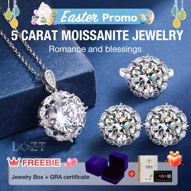 Easter promo - Second ring only 699₱ - Shining all day - 5 carat moissanite jewelry Set - GRA certificate, free gift box