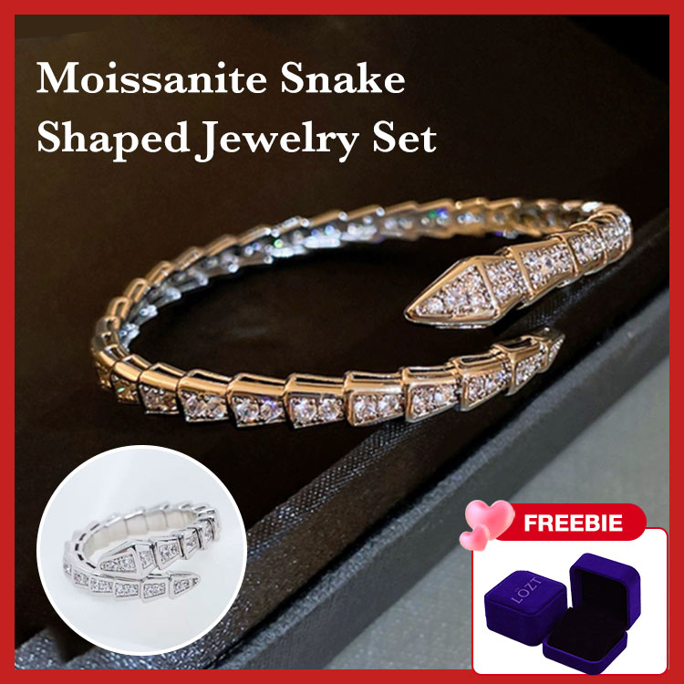 Moissanite Snake Shaped Bracelet and Ring Set - Free Jewelry Box. Shipping from Manila