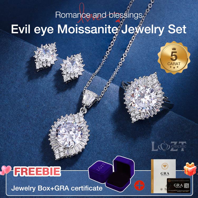 As bright as you - Evil eye Moissanite Jewelry Set - 5 carat gra certified, with jewelry box