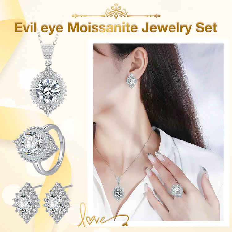 As bright as you - Evil eye Moissanite Jewelry Set - 5 carat gra certified, with jewelry box