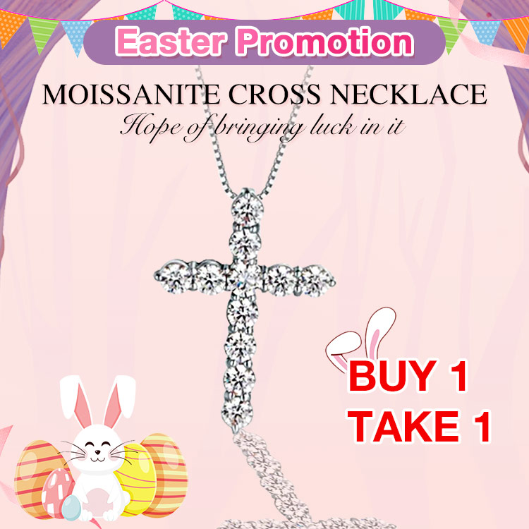 Easter promotion-Buy 1 Take 1-GRA certification Moissanite Inlaid Silver Cross Necklace-Size 40cm+5cm